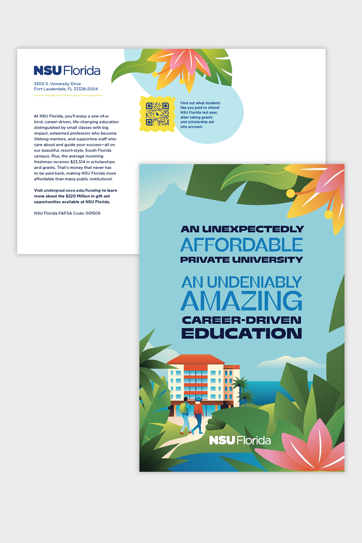 NSU Florida Affordability postcard sent to parents