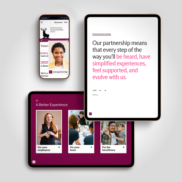 EB360 presentation shown on a phone and two tablets